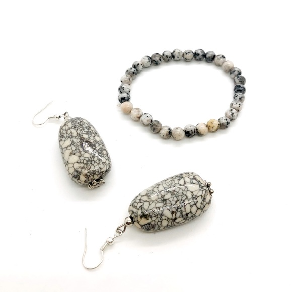 Vintage Jasper Stone Bracelet & Earrings - Picture 1 of 10